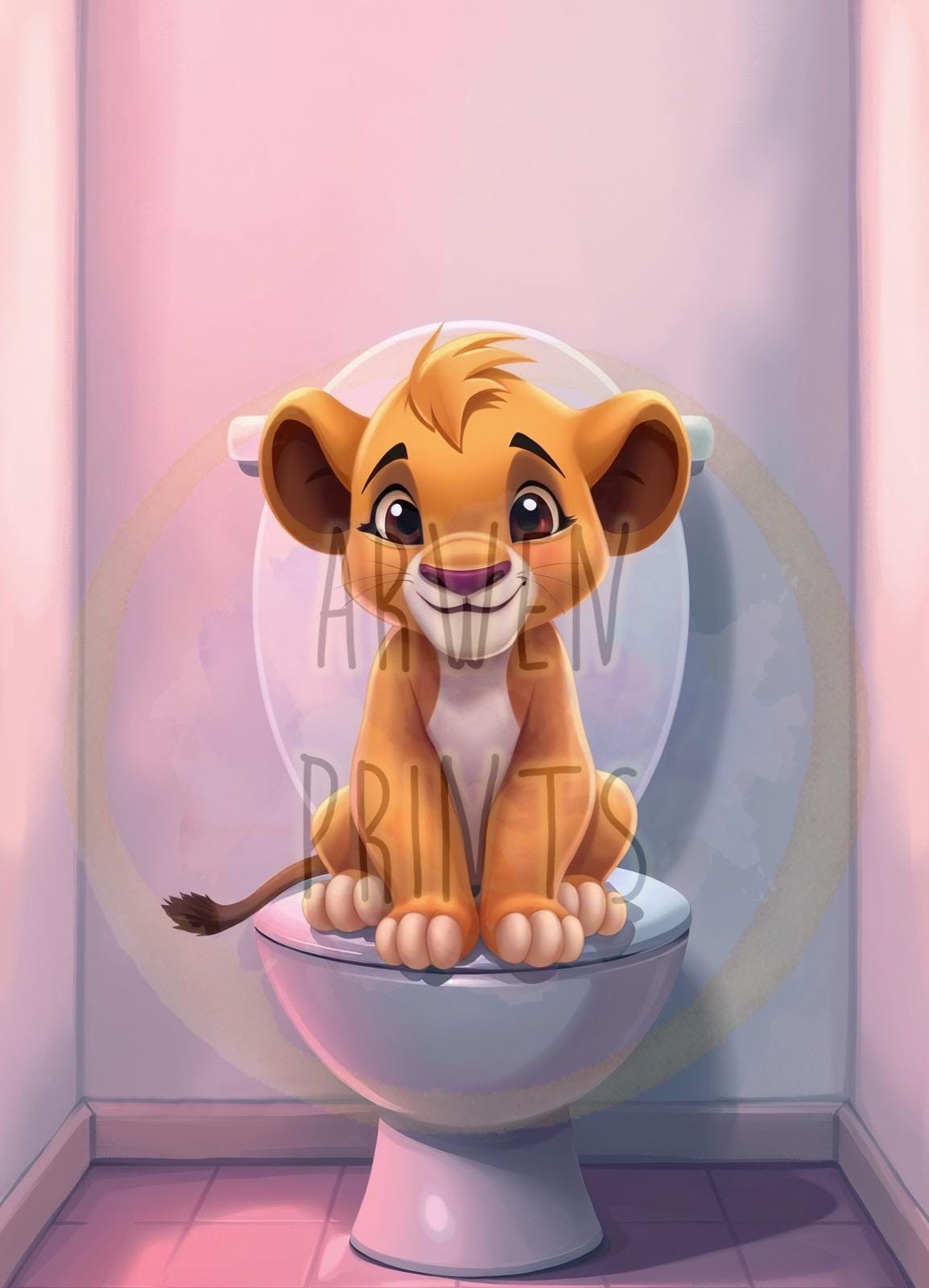 Lion King Simba on Toilet Bathroom Art Print, Simba Bathroom Art, Cute Bathroom Print, Funny Bathroom Decor, Lion King Bathroom Wall Decor
