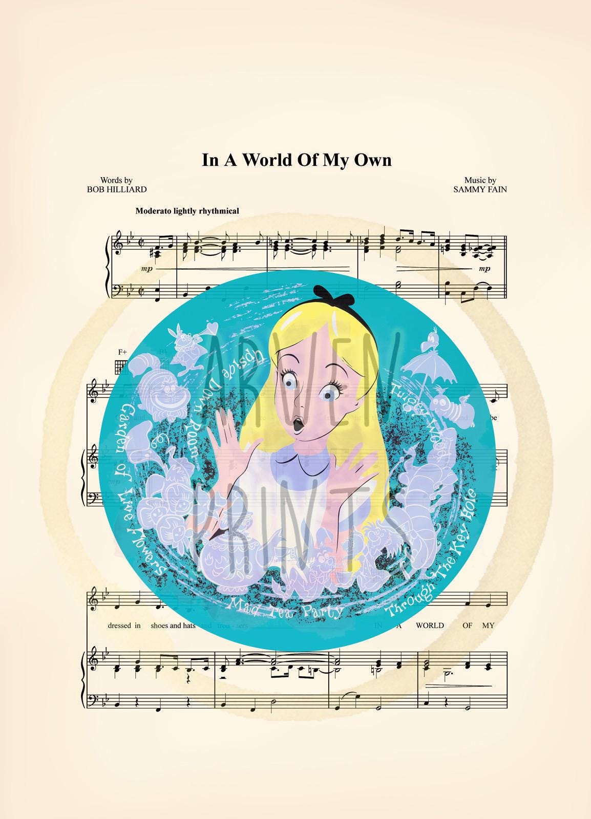Alice in Wonderland In A World Of My Own Sheet Music Art Print