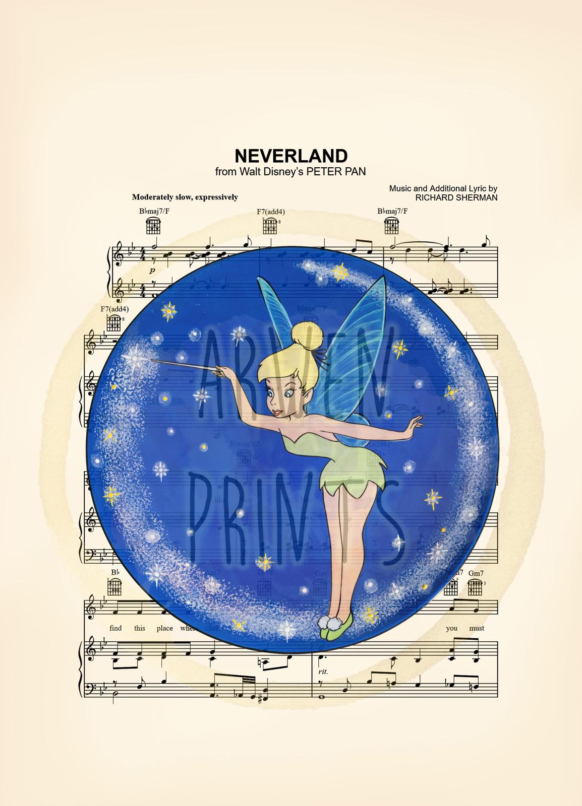 Peter Pan Tinker Bell Neverland Sheet Music Art Print