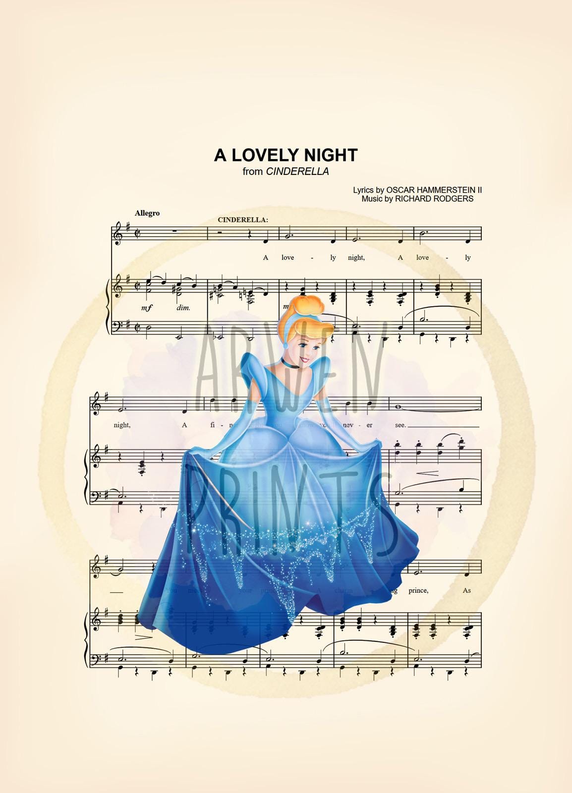 Cinderella Blue Dress A Lovely Night Sheet Music Art Print