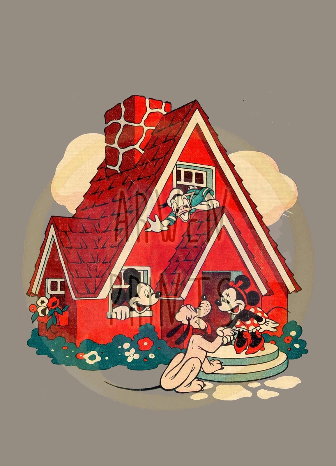 Mickey and Minnie Home Vintage Art Print