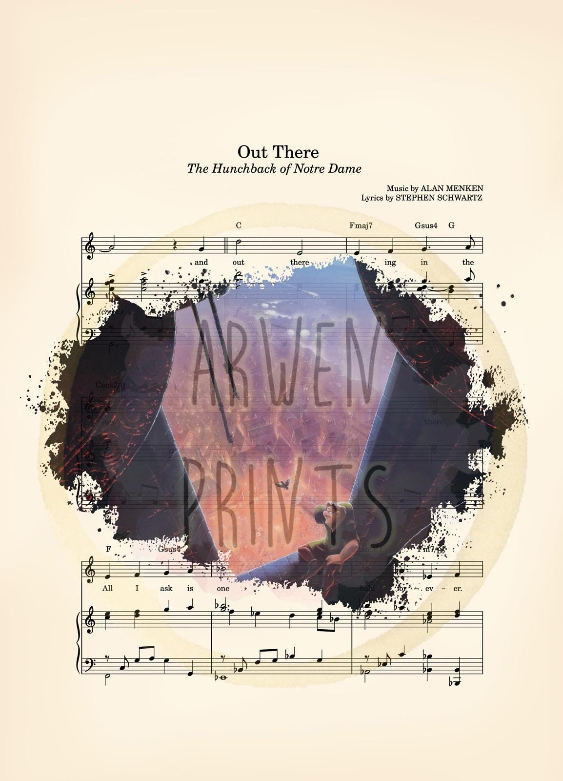 Hunchback of Notre Dame Quasimodo in the Bell Tower Out There Sheet Music Art Print