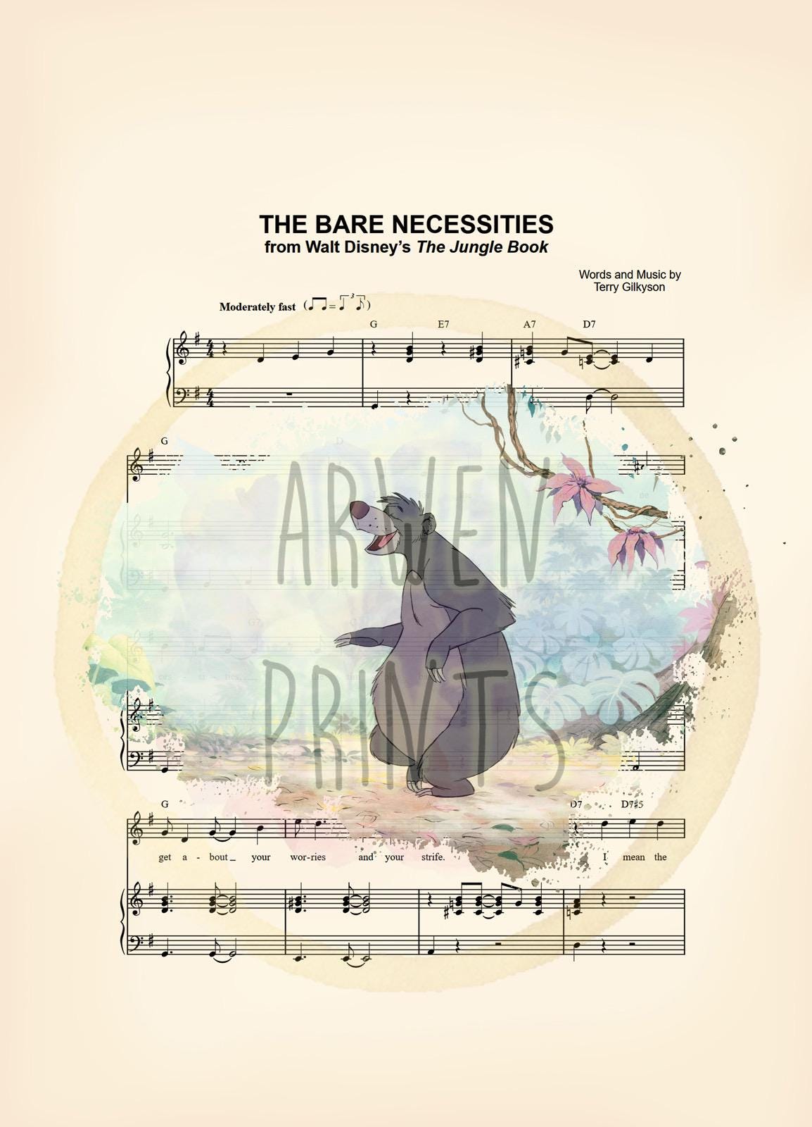 The Jungle Book Baloo The Bare Necessities Sheet Music Art Print