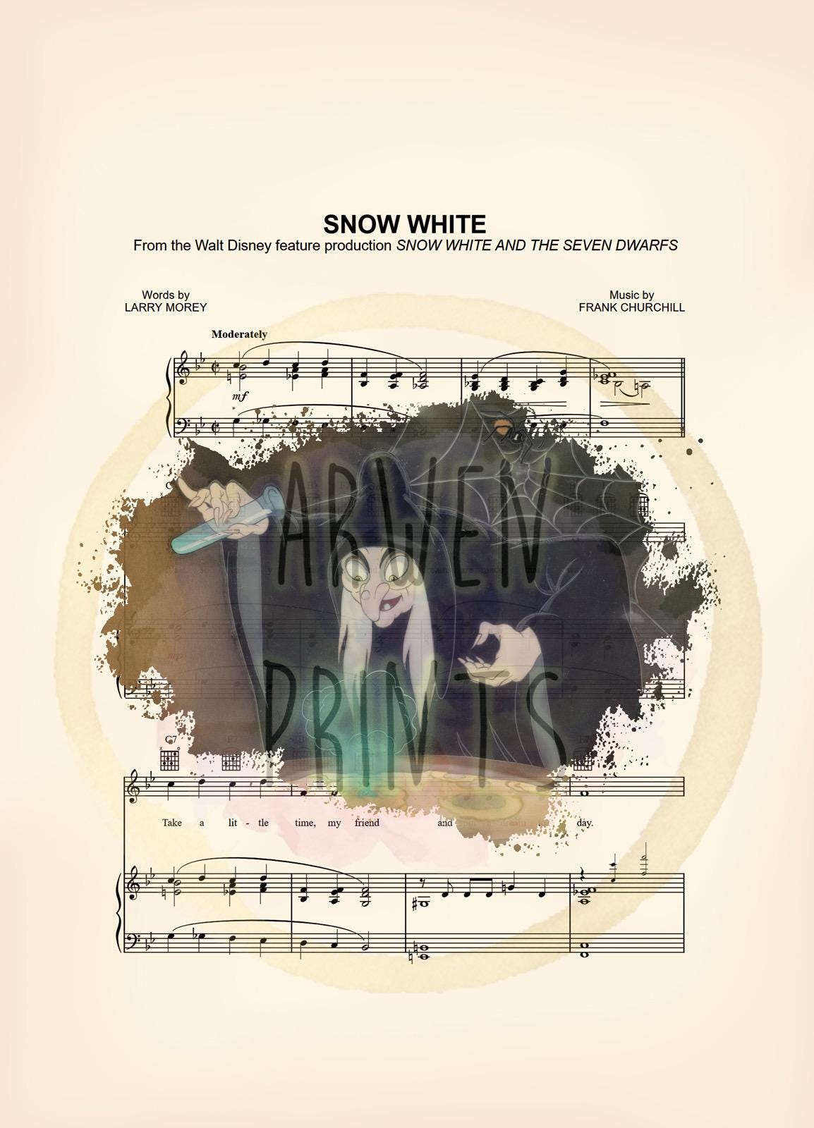 Snow White Evil Queen/Old Hag Potion Splatter Sheet Music Art Print