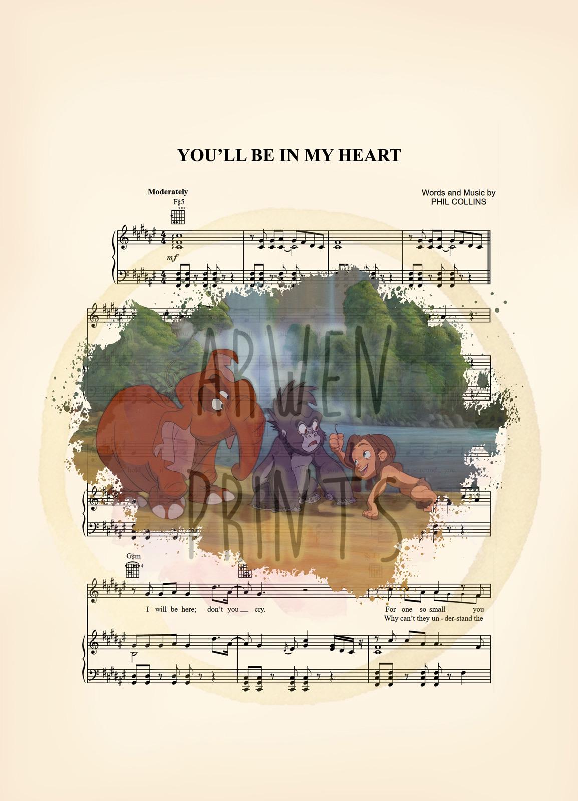 Tarzan Terk and Tantor You’ll Be in My Heart Splatter Sheet Music Art Print