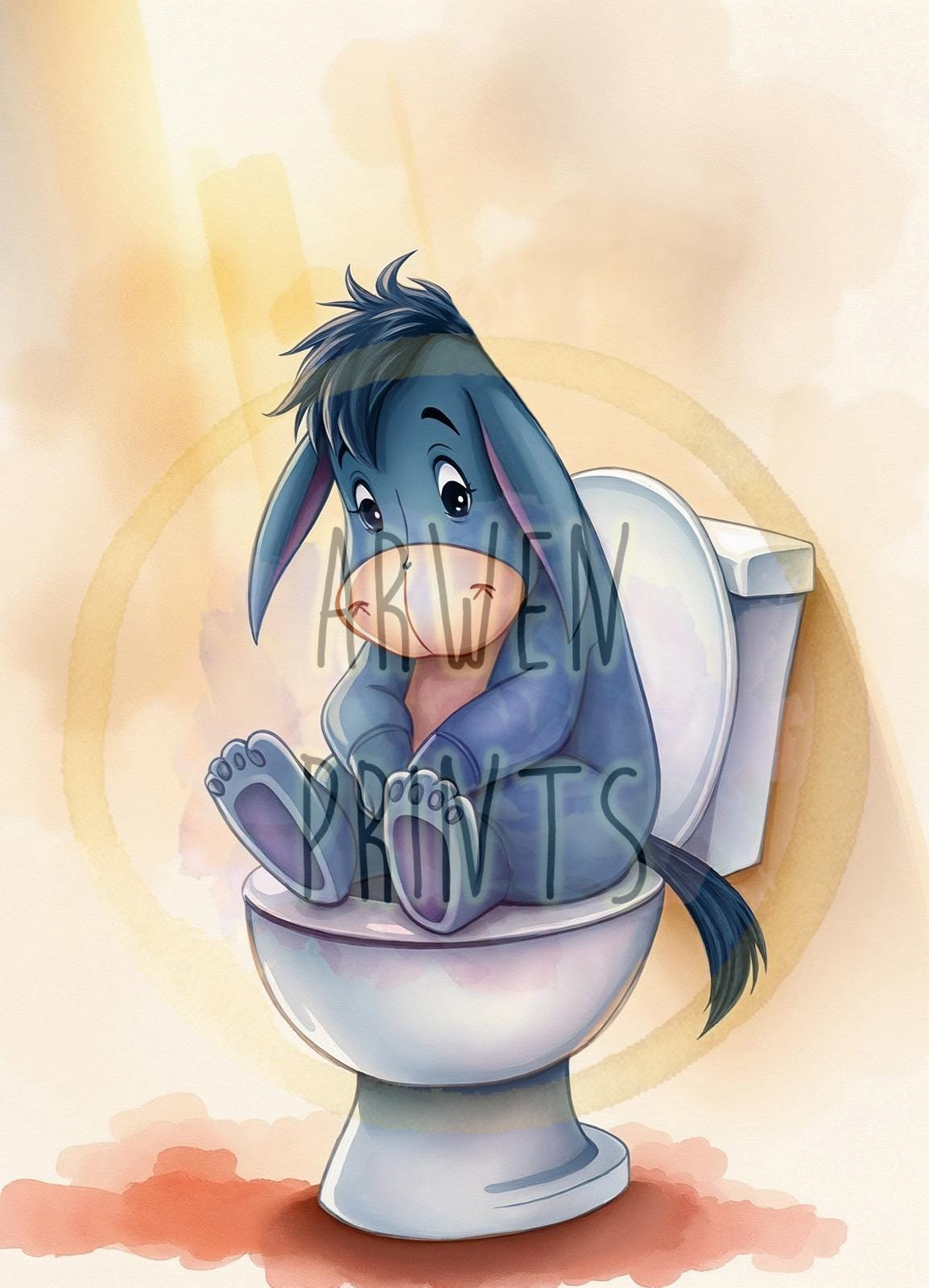 Winnie the Pooh Eeyore on Toilet Bathroom Art Print, Pooh Bathroom Art, Cute Bathroom Print, Funny Bathroom Decor, Pooh Bathroom Wall Decor