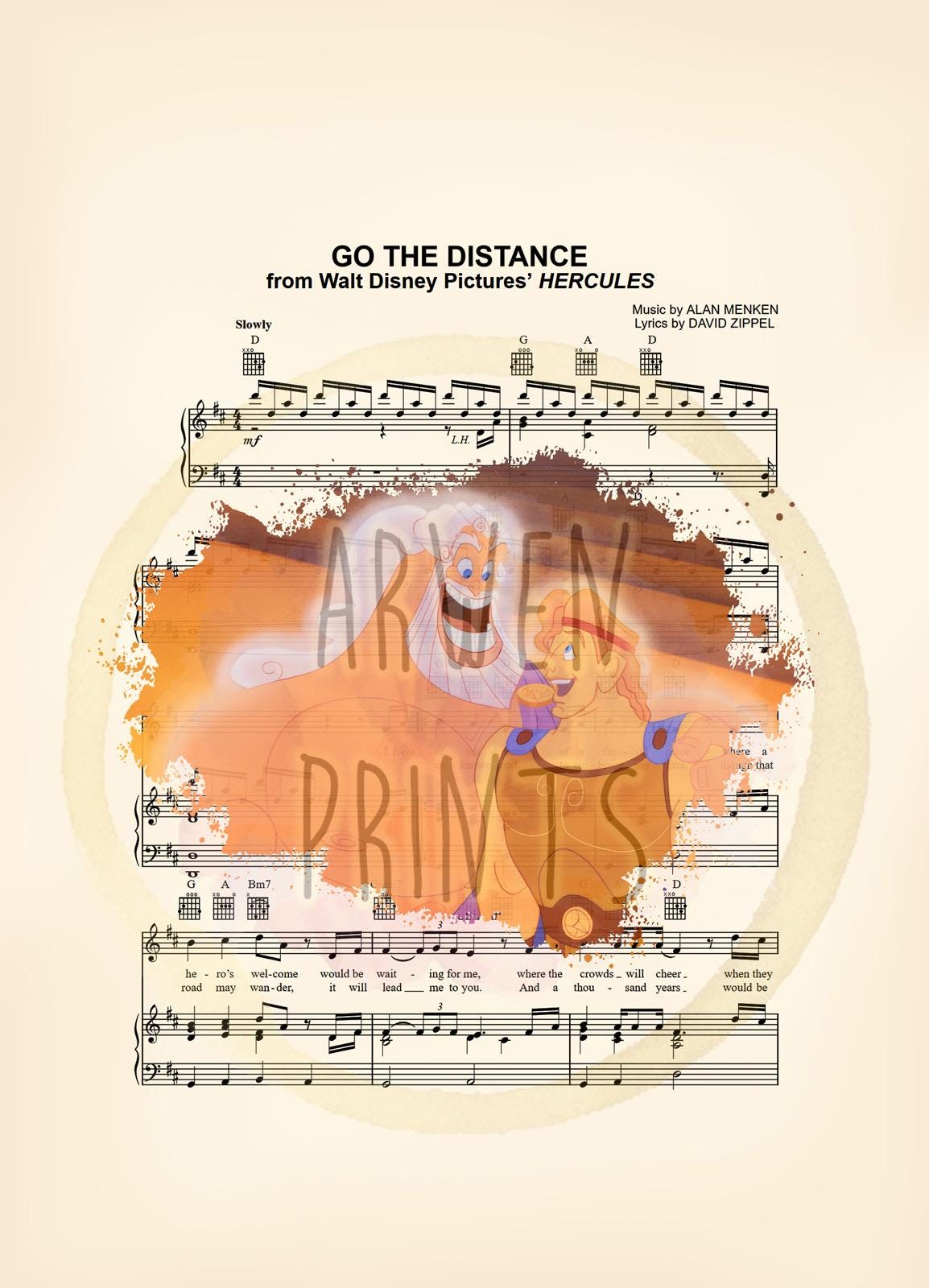 Hercules and Zeus Go The Distance Splatter Sheet Music Art Print