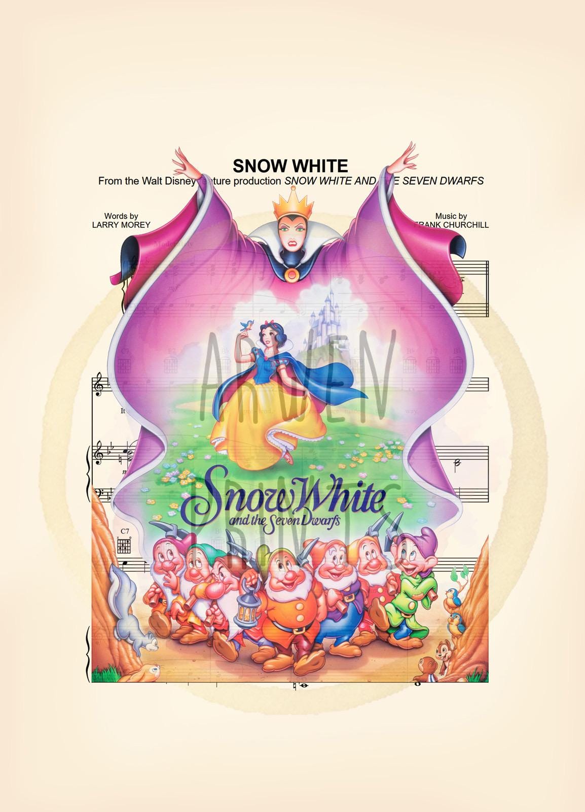 Snow White and the Seven Dwarfs Movie Poster Sheet Music Art Print