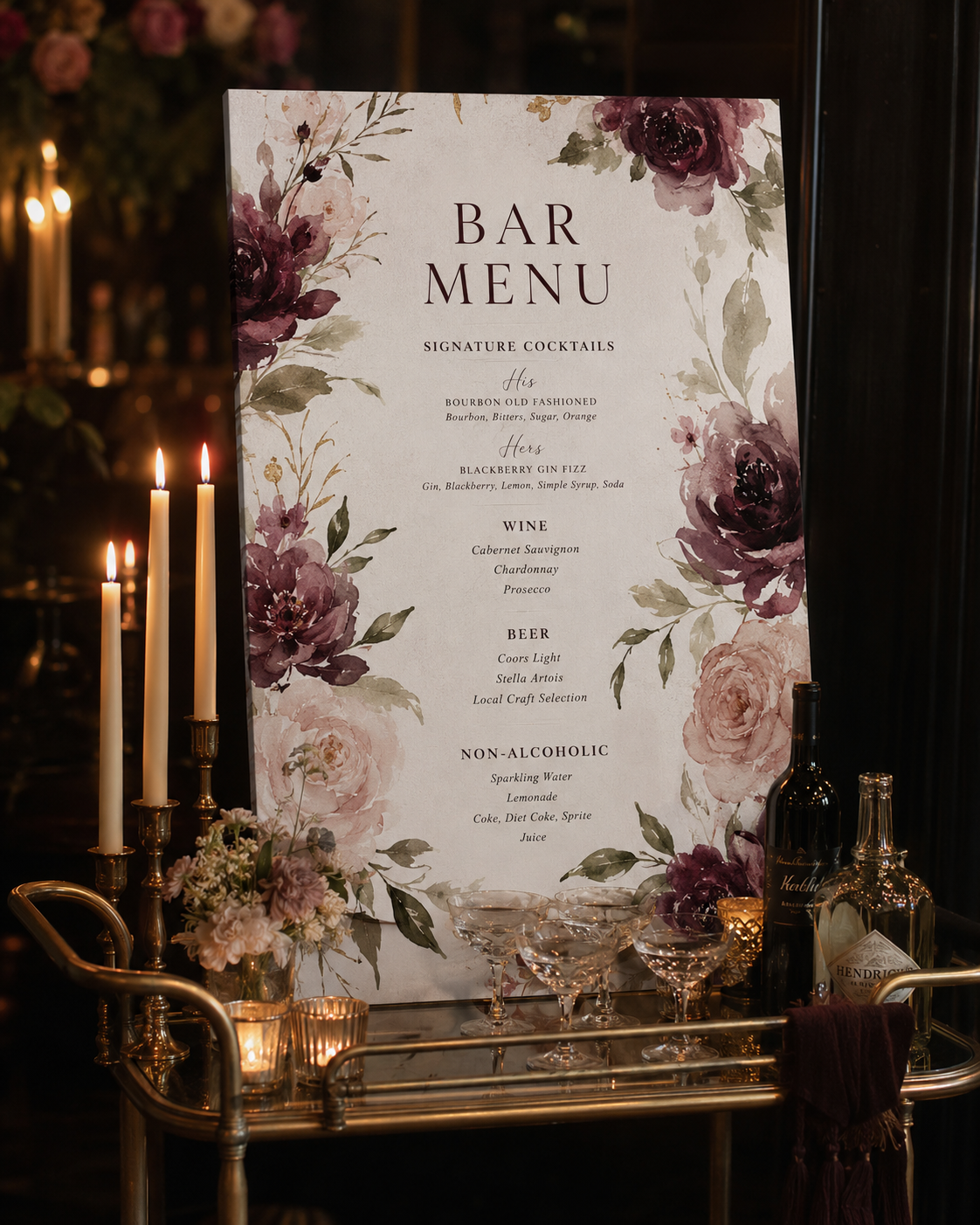 Wedding bar menu sign