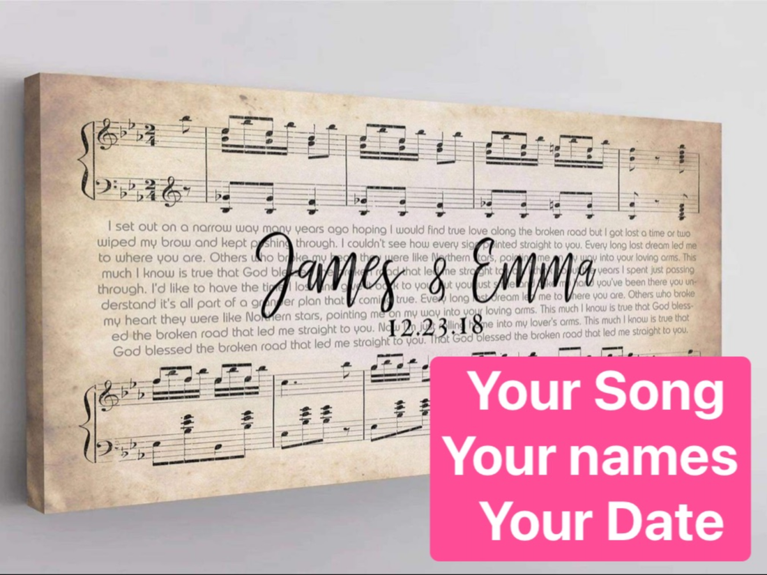 Personalized song lyric canvas — love story keepsake