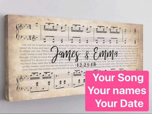 Personalized song lyric canvas — love story keepsake