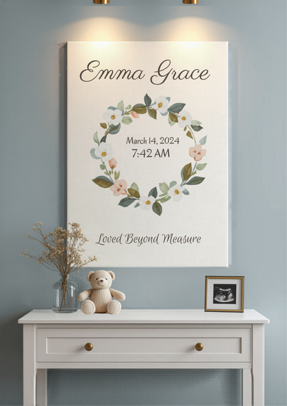 Custom baby birth stats nursery canvas