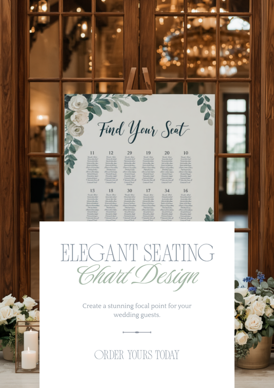 Custom wedding seating chart canvas with elegant find your seat header