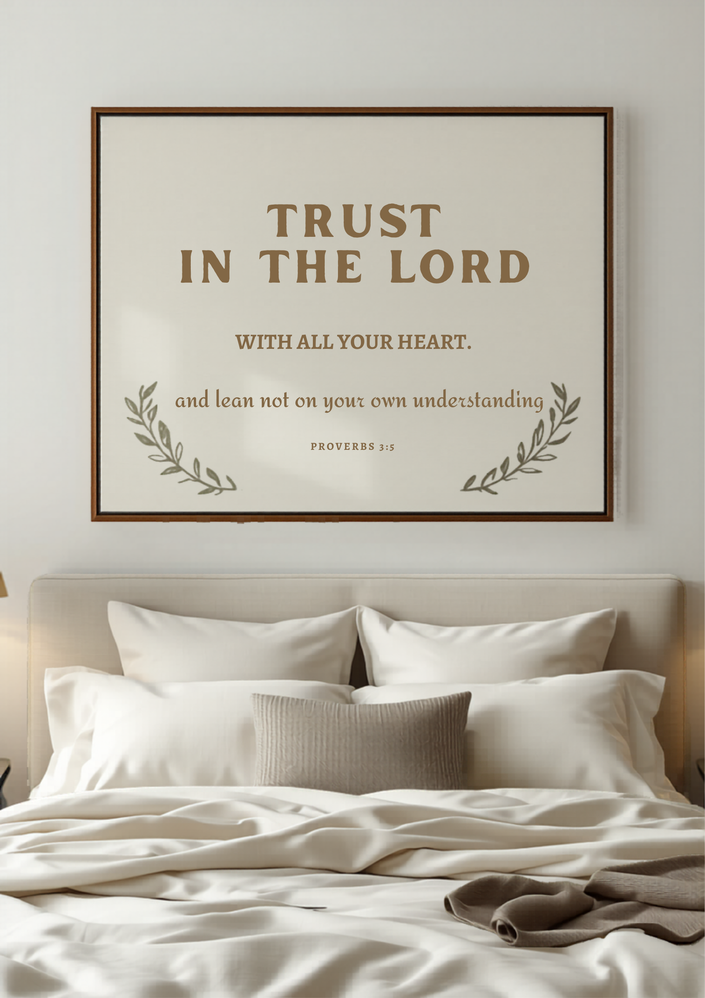Trust In The Lord With All Your Heart — Proverbs 3:5 Christian Bible Verse Canvas Wall Art for Bedroom by AmourPrint