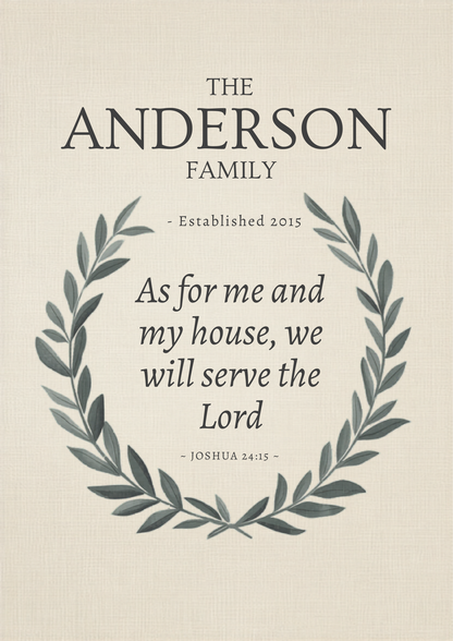 Custom Family Established Joshua 24:15 canvas