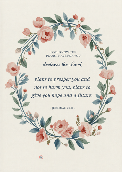 For I Know The Plans Jeremiah 29:11 floral Christian canvas