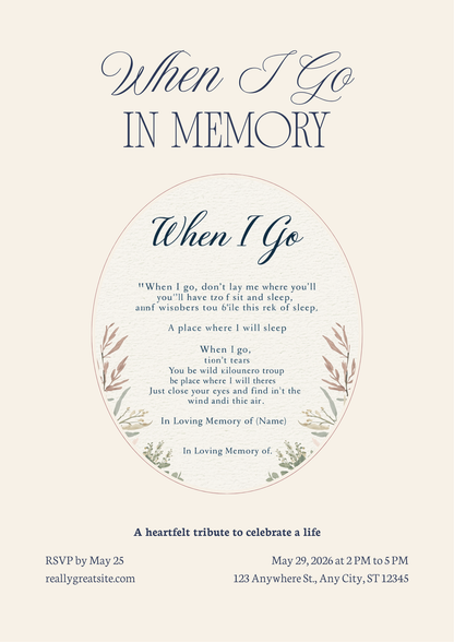 When I Go memorial poem sympathy custom canvas in loving memory