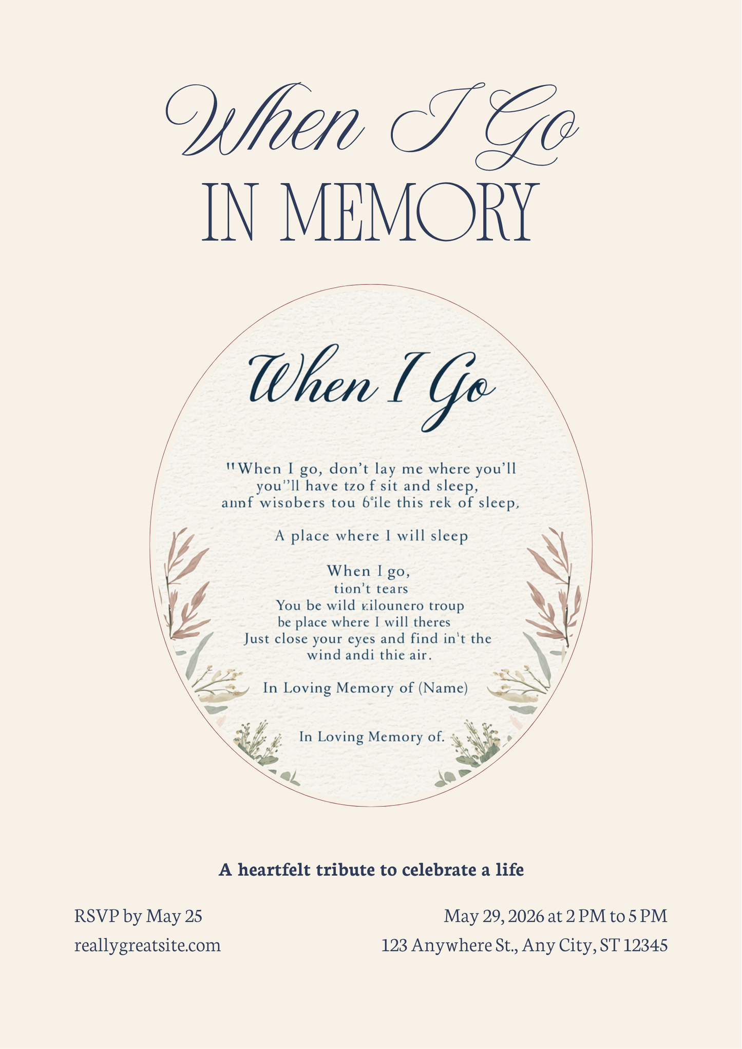 When I Go memorial poem sympathy custom canvas in loving memory