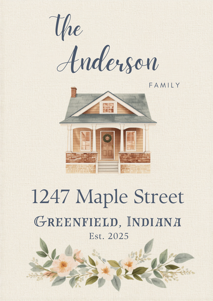 Custom New Home Address family Craftsman home canvas