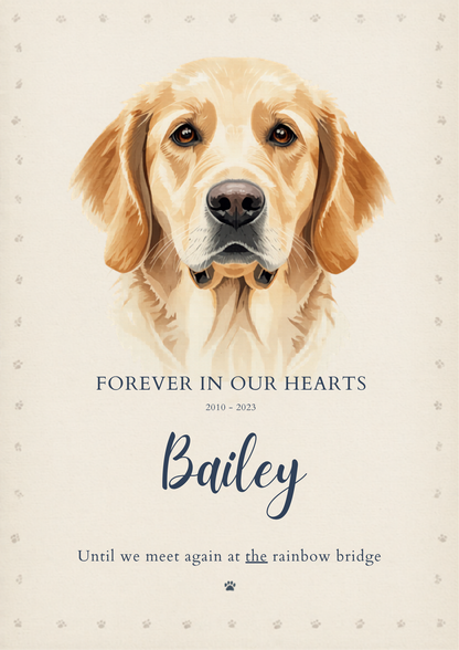 Pet Memorial Forever In Our Hearts watercolor canvas