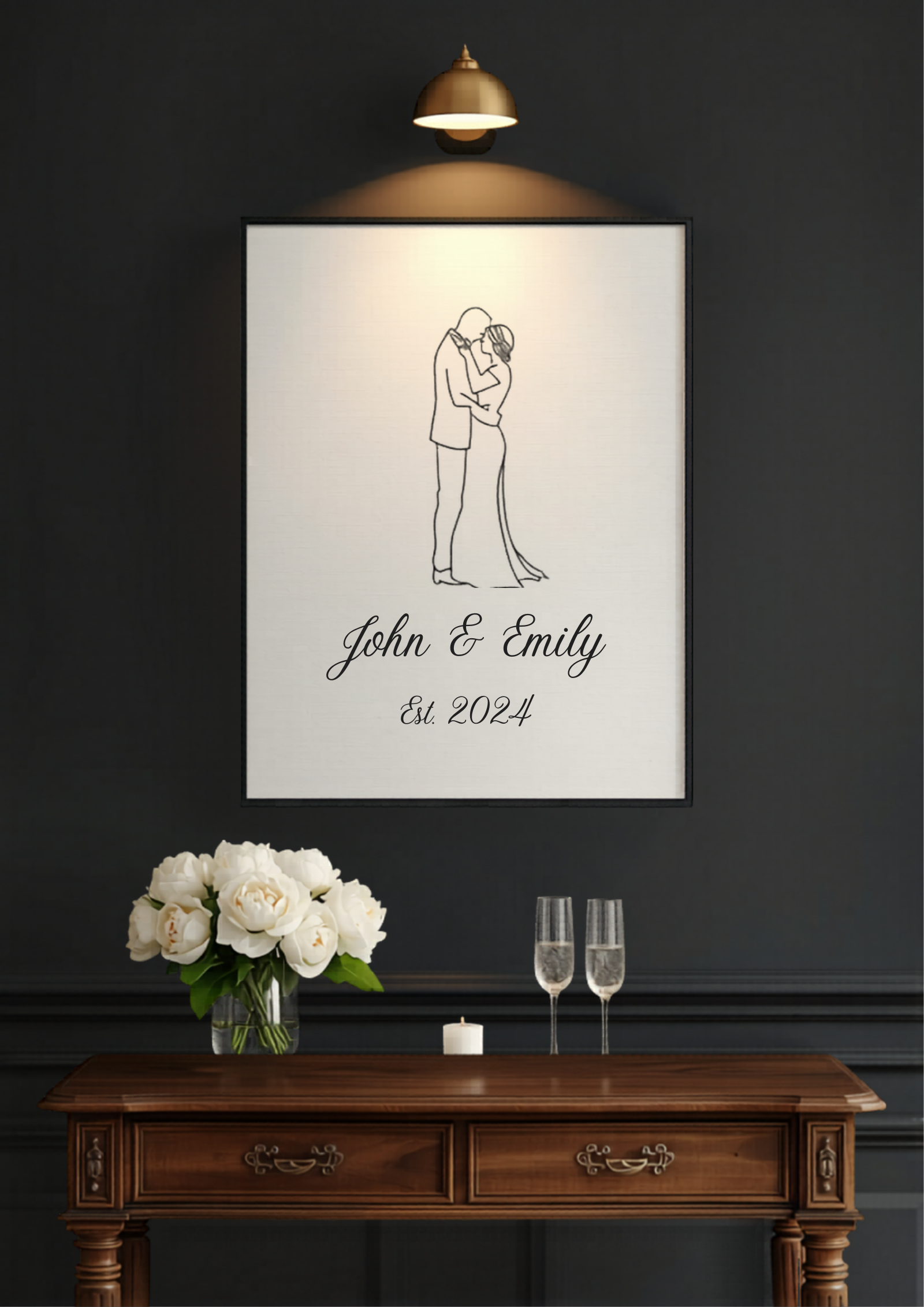 Custom couple minimalist line art portrait canvas