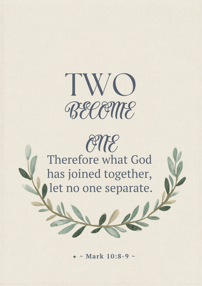Two Became One Mark 10:8 Christian wedding canvas wall art