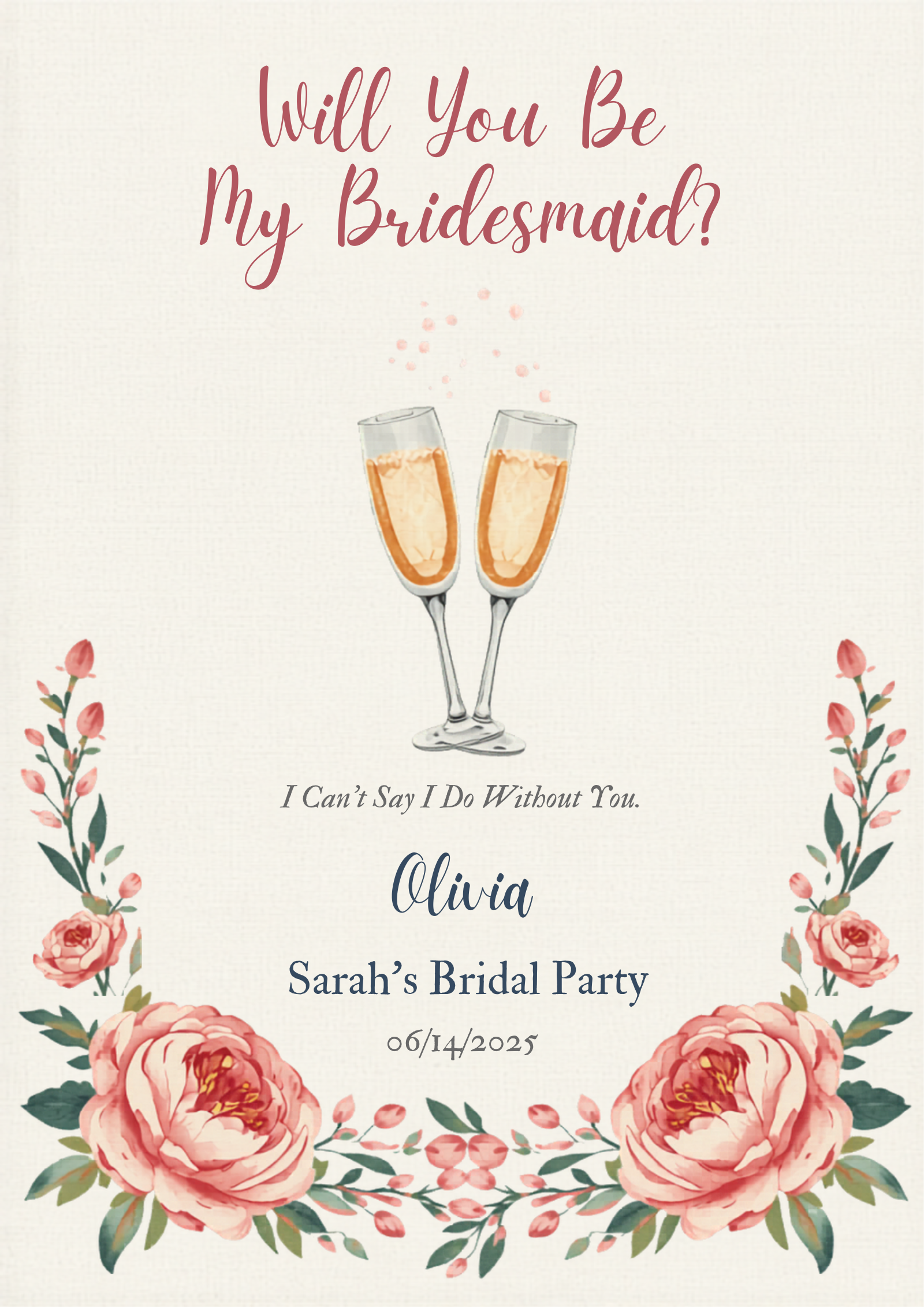Will You Be My Bridesmaid champagne flutes proposal canvas