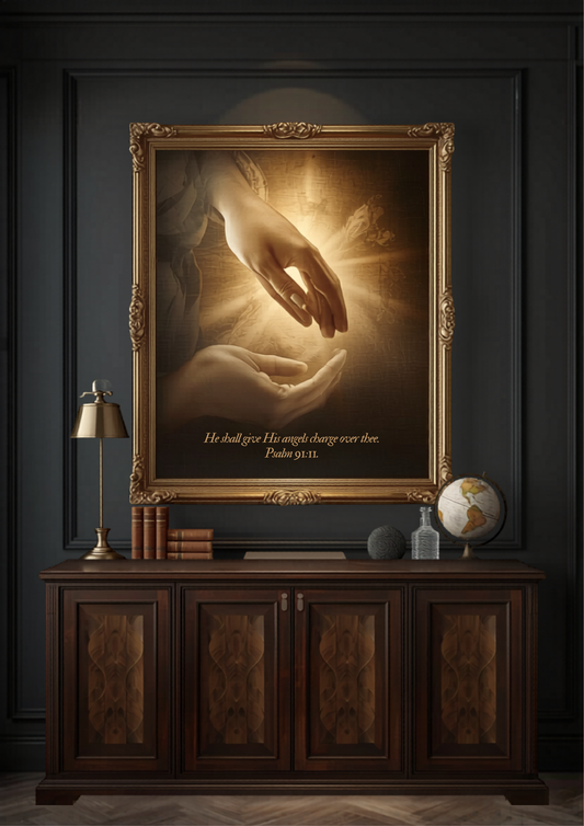 Hand of God Creation of Adam — Psalm 91:11 Renaissance Christian Bible Verse Canvas Wall Art by AmourPrint