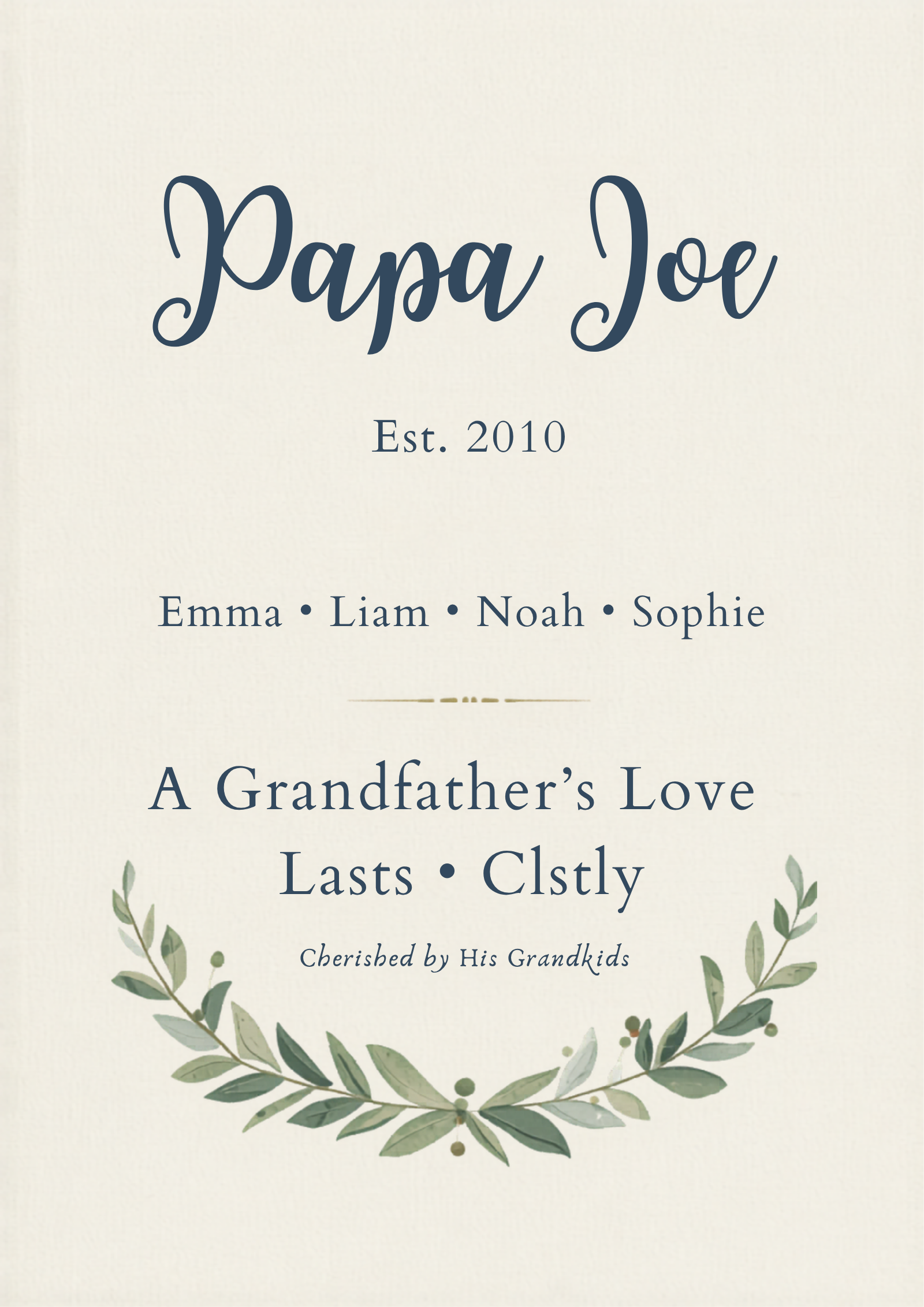 Custom Papa grandfather Father's Day canvas with grandkids names