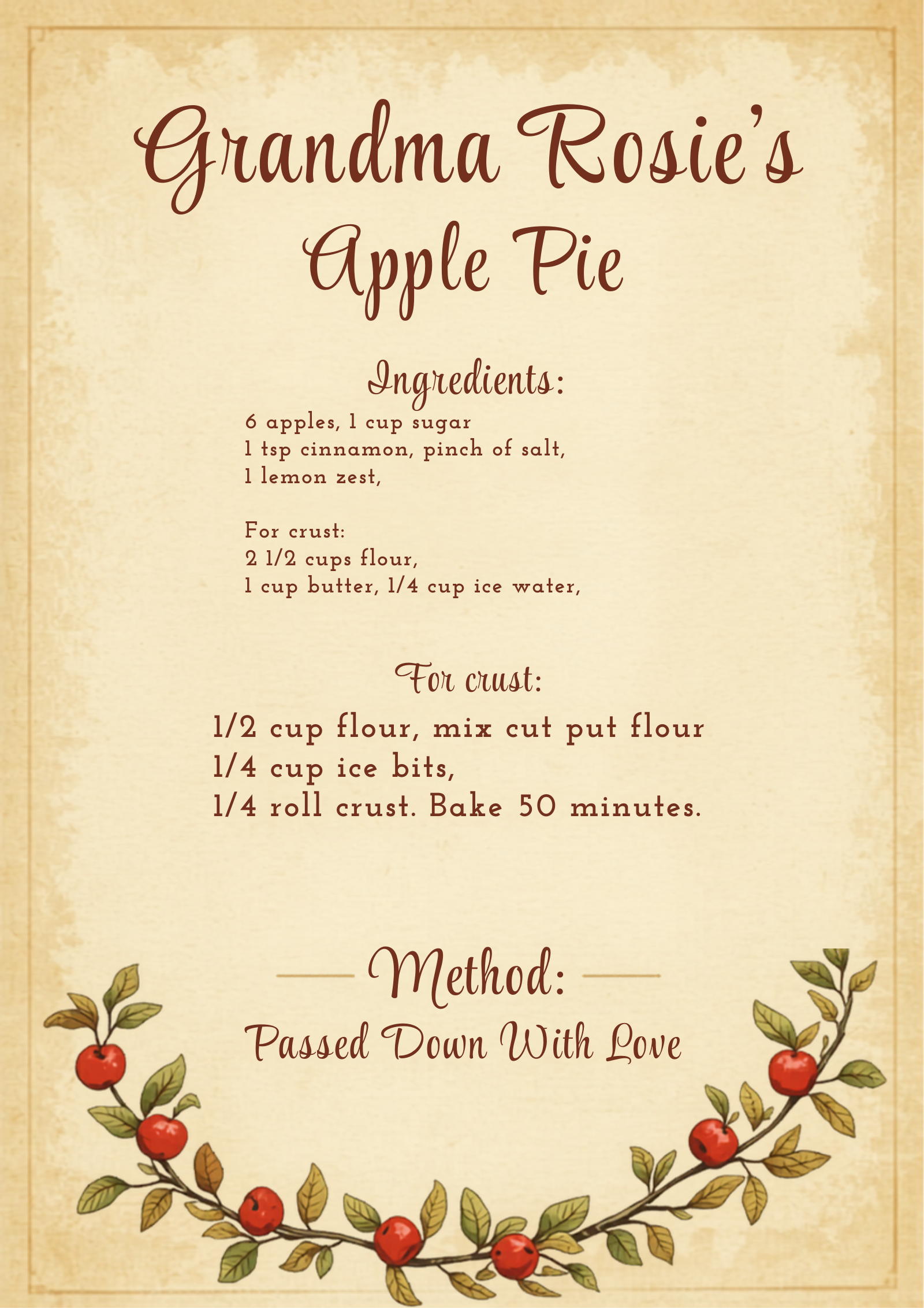 Custom handwritten family recipe heirloom canvas