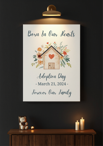 Born In Our Hearts adoption day custom family canvas
