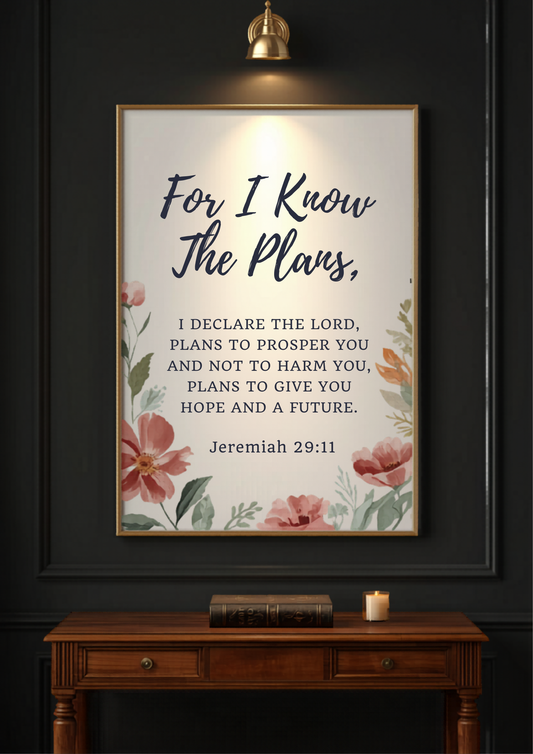 Jeremiah 29:11 For I Know The Plans floral Christian canvas