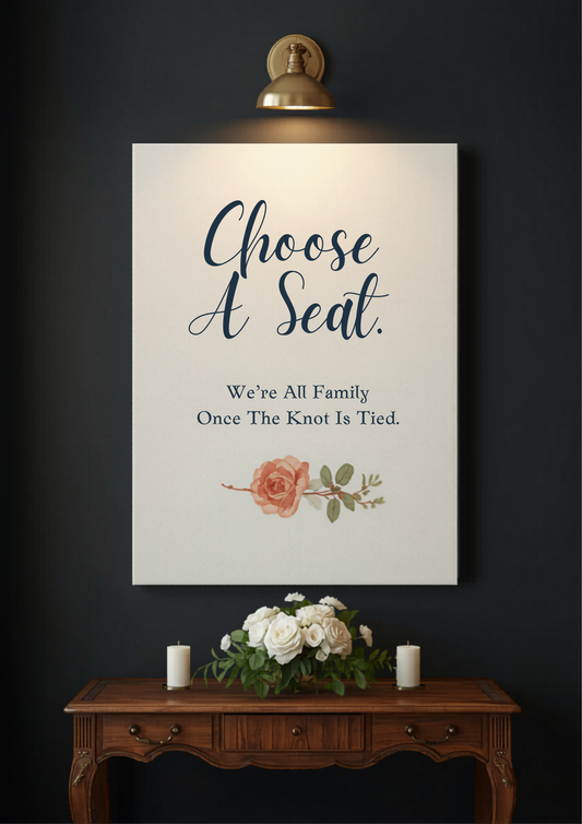 Choose a seat not a side wedding sign canvas with dusty navy script