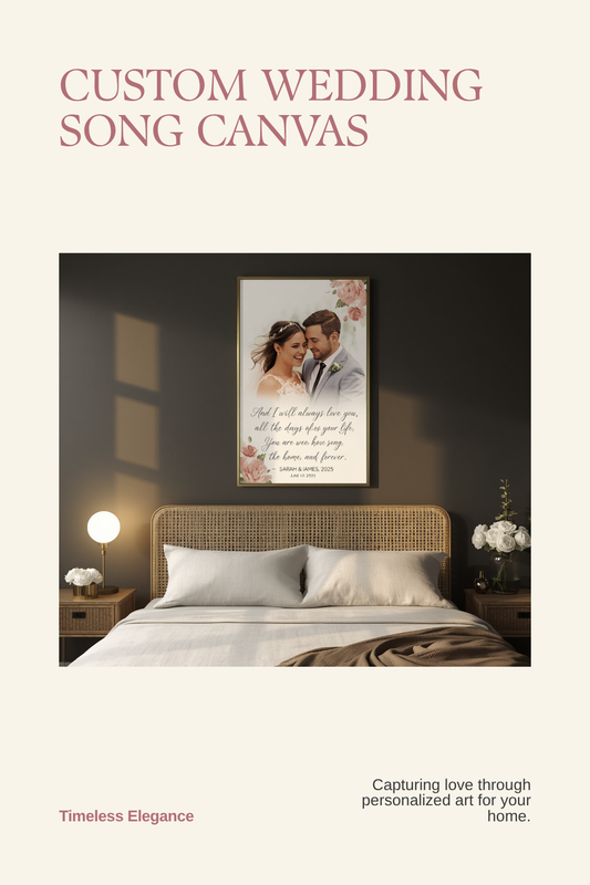 Custom wedding song lyrics canvas from photo personalized first dance bride groom portrait premium gallery wrapped