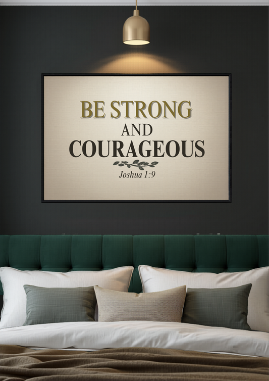 Be Strong And Courageous Joshua 1:9 — Christian Bible Verse Canvas Wall Art for Bedroom by AmourPrint