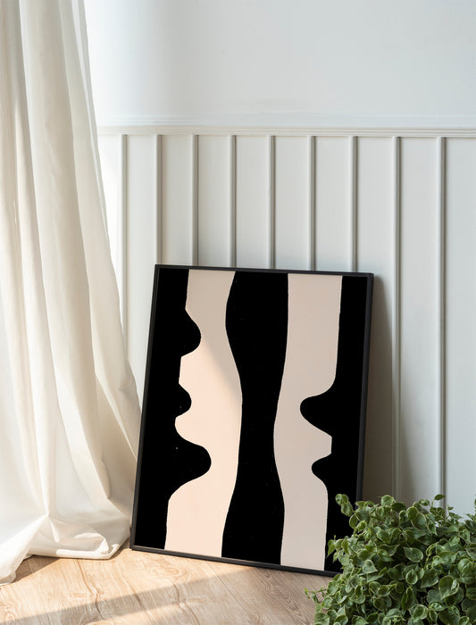 Beige Black Flower Art Prints, Modern Minimalist Set of 2, Neutral Gallery Botanical Wall Decor