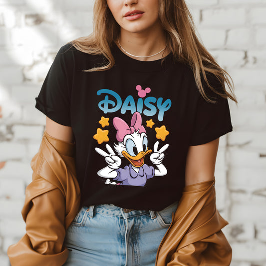 Cartoon Duck Girl Shirt | Cute Duck Character Tee | Vintage Style Graphic T-Shirt | Pink Bow Peace Sign Shirt | Disneyland Girls Trip Matching