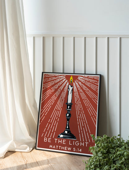 Be the Light Matthew 5:14 Art - Christian Candle Graphic Wall art, Light of the World Bible Verse Art for Youth and Adults