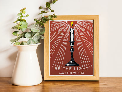 Be the Light Matthew 5:14 Art - Christian Candle Graphic Wall art, Light of the World Bible Verse Art for Youth and Adults