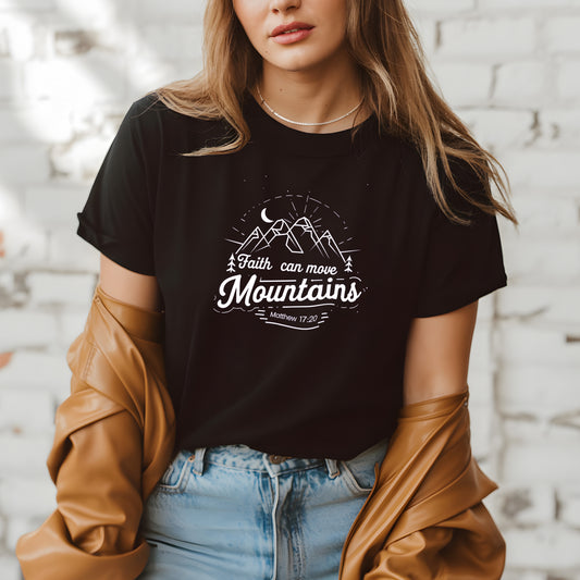 Faith Can Move Mountains Shirt – Matthew 17:20 Christian Tee | Matthew 17:20 Shirt – Faith-Based Scripture Tee for Outdoorsy Believers