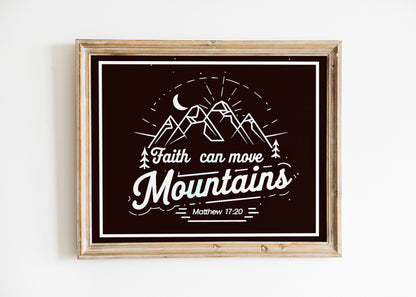 Faith Can Move Mountains Art - Matthew 17:20 Scripture Wall art with Mountain Design, Christian Faith Graphic for Outdoor Believers