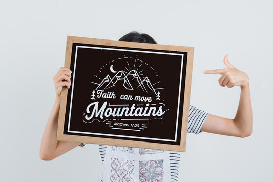Faith Can Move Mountains Art - Matthew 17:20 Scripture Wall art with Mountain Design, Christian Faith Graphic for Outdoor Believers