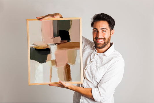 Japandi Abstract Canvas Art, Neutral Blush Pink and Gold Decor, Minimalist Contemporary Wabi-Sabi Print