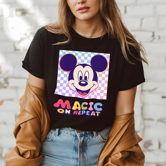 Magic on Repeat Graphic Tee | Rainbow Mouse Head Shirt | Family Vacation ShirtVintage-Inspired Mouse Ears Shirt | Pastel Magic Tee | Theme Park Outfit |