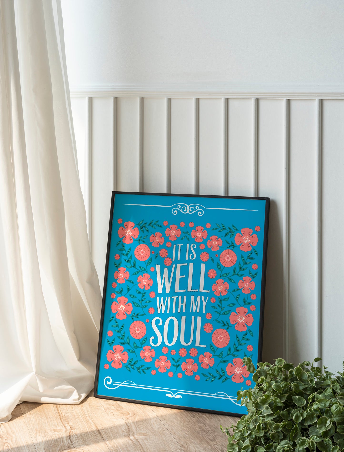 It Is Well With My Soul Art - Hymn Inspired Christian Wall art with Floral Frame, Faith-Based Comfort Art for Women
