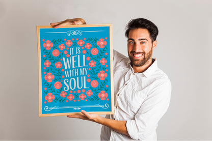 It Is Well With My Soul Art - Hymn Inspired Christian Wall art with Floral Frame, Faith-Based Comfort Art for Women
