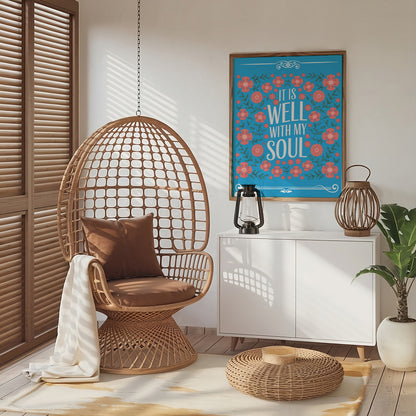 It Is Well With My Soul Art - Hymn Inspired Christian Wall art with Floral Frame, Faith-Based Comfort Art for Women