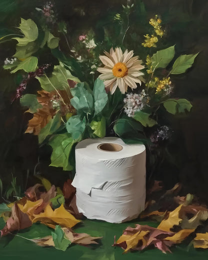 Dark Green Toilet Paper Wall Decor, Vintage Wildflower Bathroom Art, Moody Botanical Poster