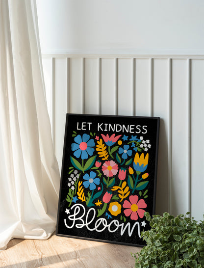 Let Kindness Bloom Art - Christian Positive Message Wall art with Floral Art, Faith-Based Motivational Art for Women and Girls