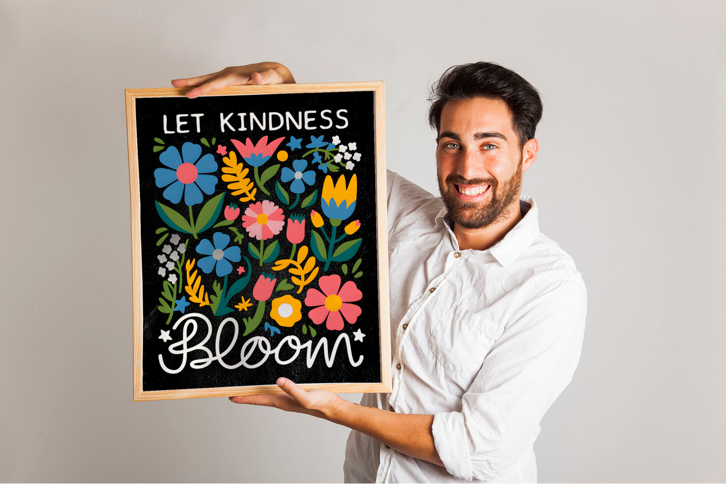 Let Kindness Bloom Art - Christian Positive Message Wall art with Floral Art, Faith-Based Motivational Art for Women and Girls